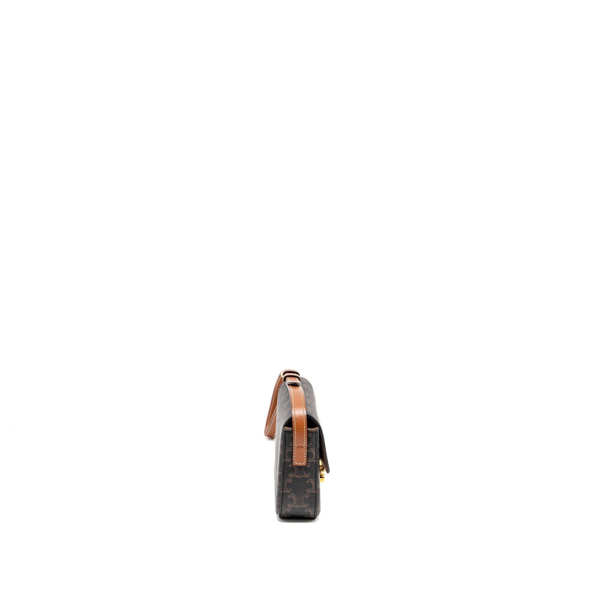 CELINE TRIOMPHE SHOULDER BAG TRIOMPHE CANVAS/CALFSKIN TAN GHW