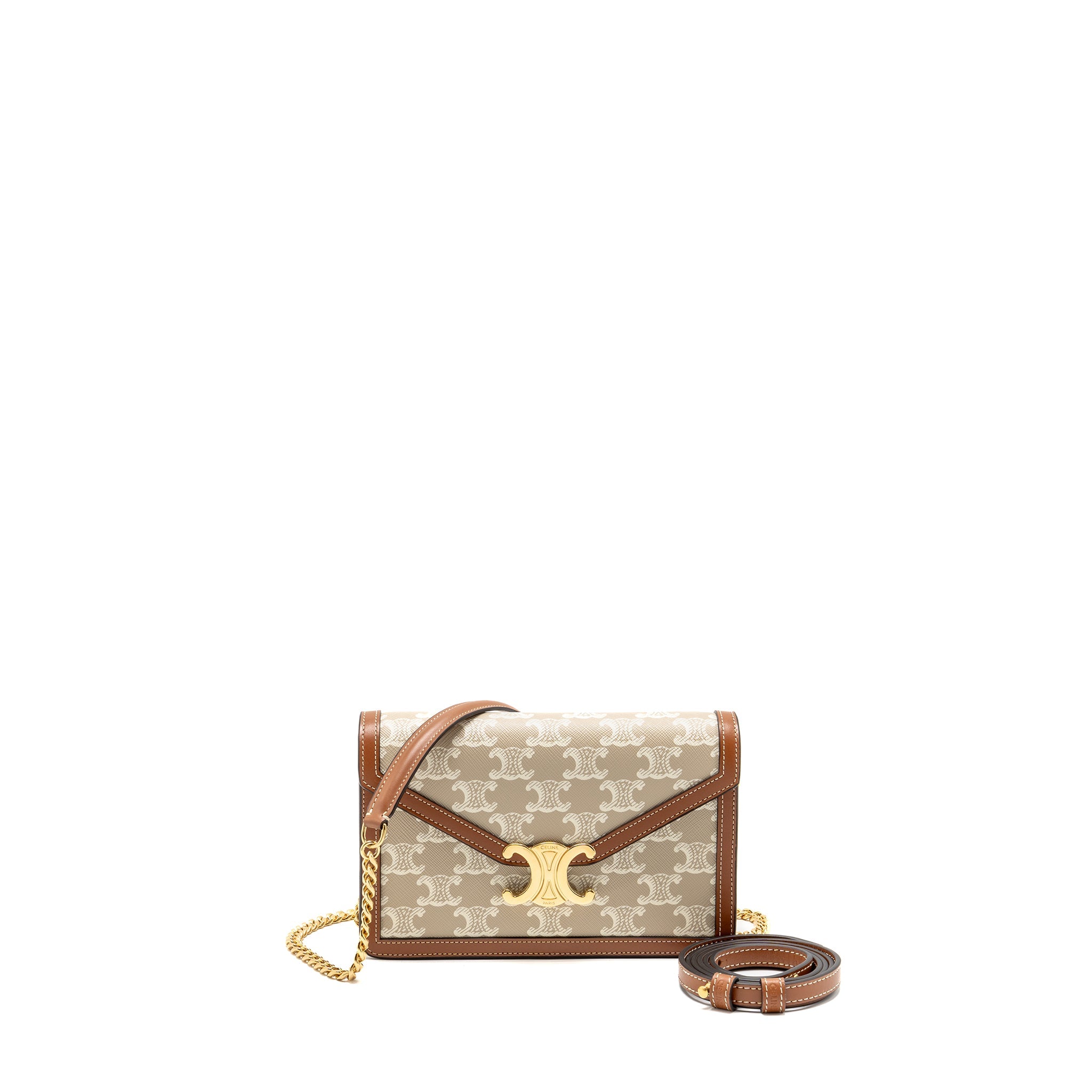 CELINE WALLET ON CHAIN MARGO TRIOMPHE CANVAS/CALFSKIN GHW