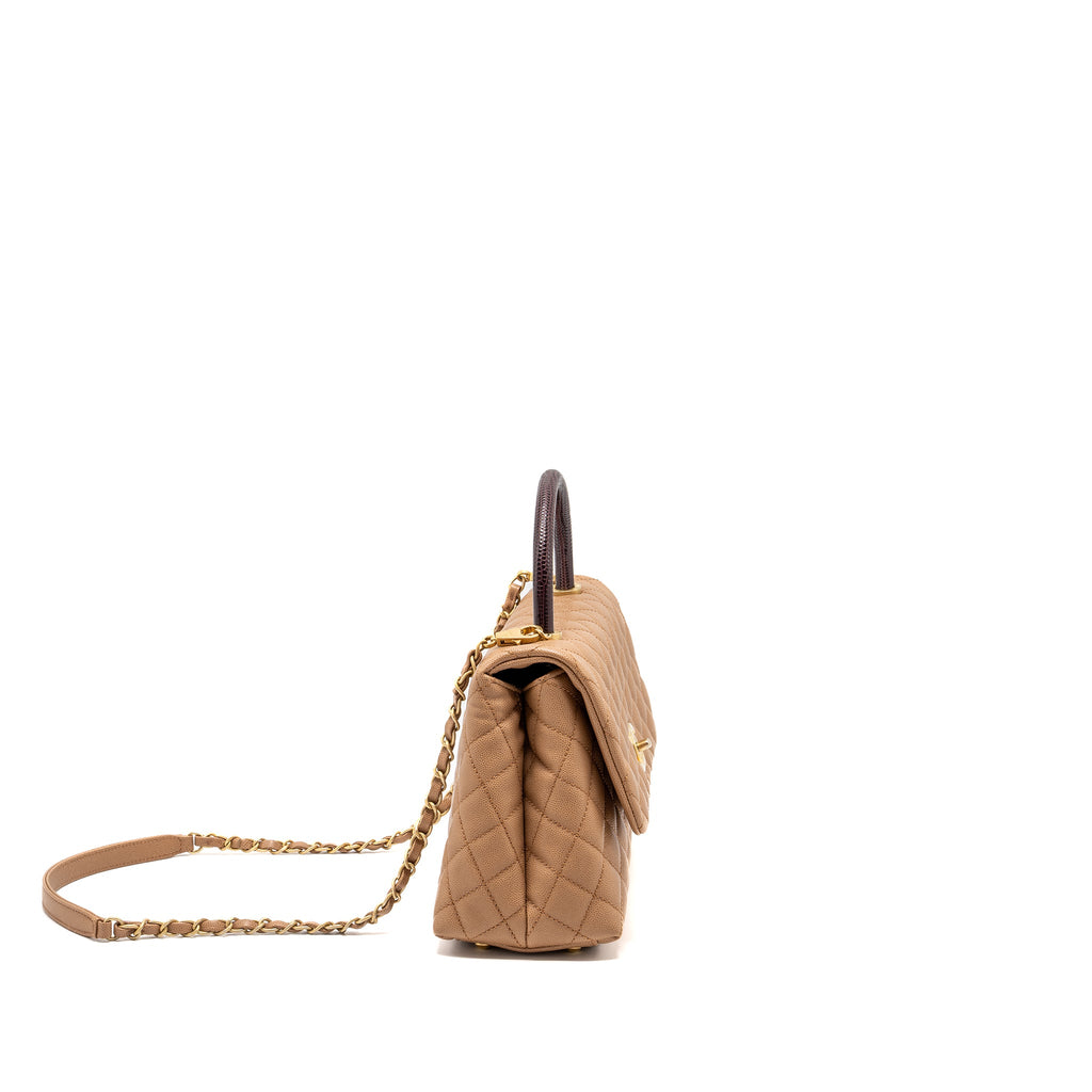 CHANEL MEDIUM COCO HANDLE WITH LIZARD HANDLE CAVIAR DARK BEIGE GHW