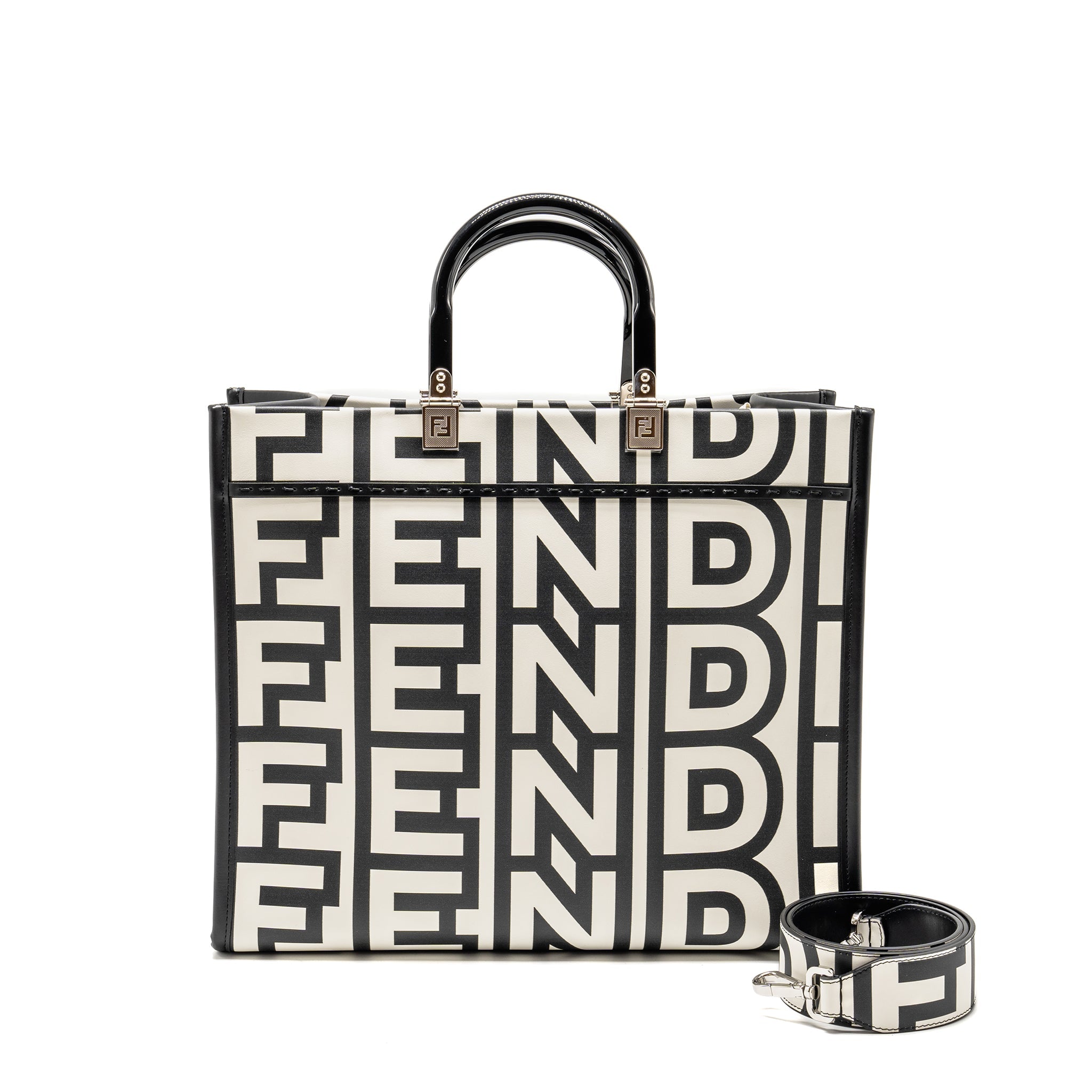 FENDI MEDIUM SUNSHINE ROMA SHOPPING BAG CALFSKIN BLACK/WHITE SHW
