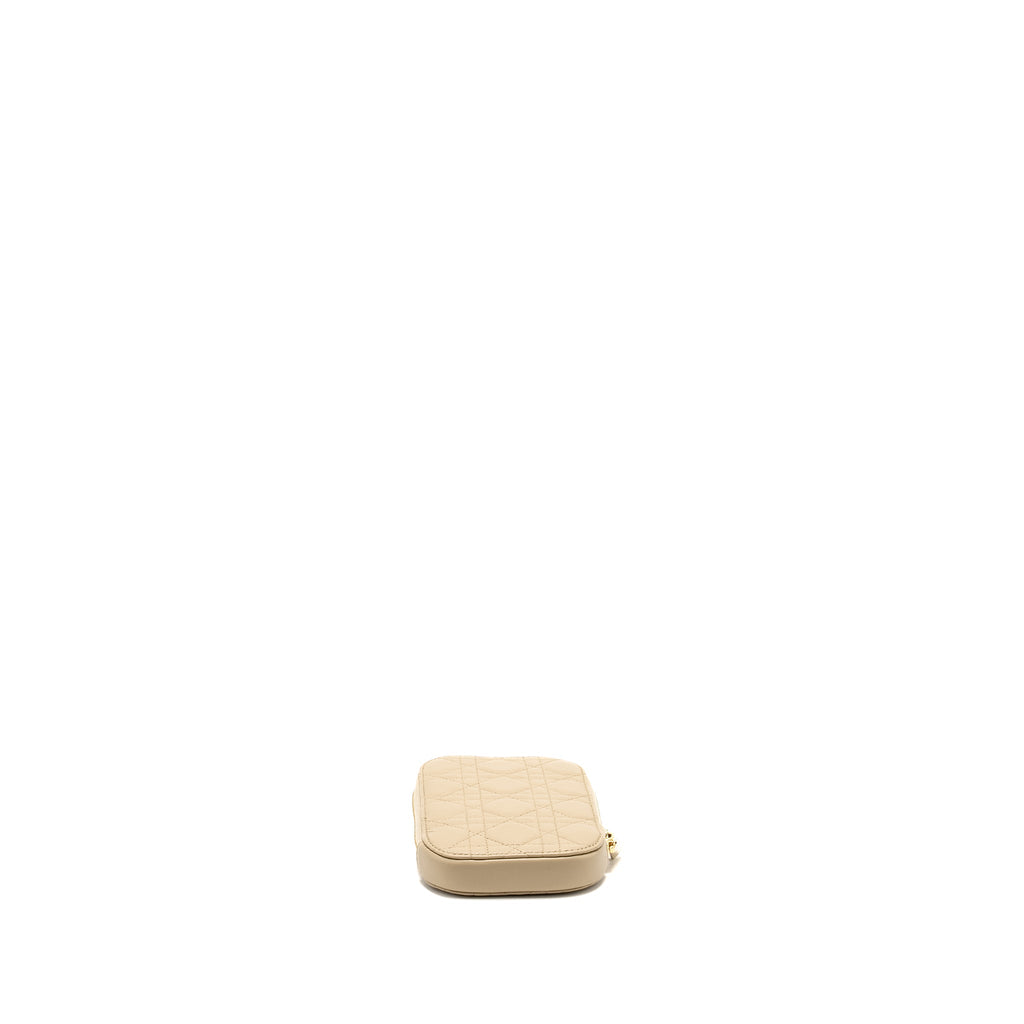 DIOR LADY DIOR CALL'IN DIOR PHONE HOLDER CANNAGE LAMBSKIN BEIGE GHW