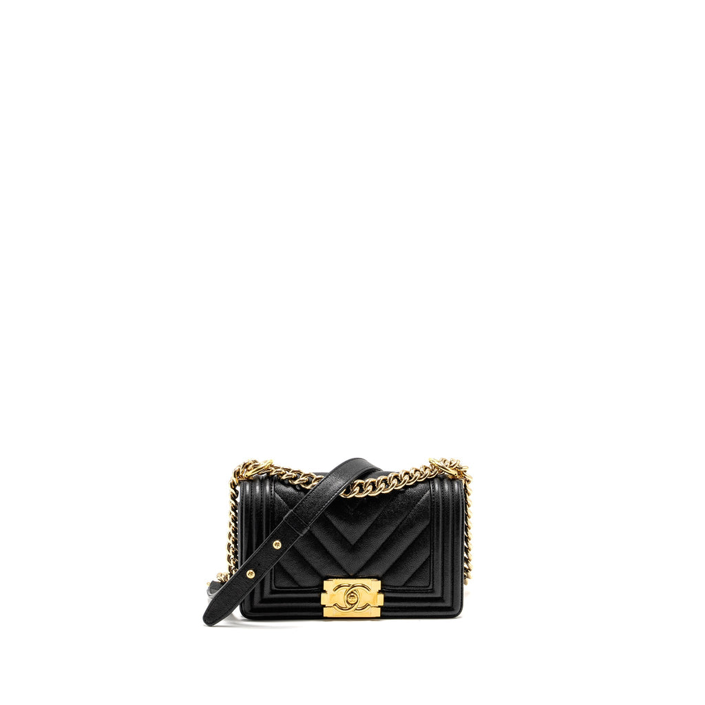 CHANEL CHEVRON SMALL BOY BAG CAVIAR BLACK GHW
