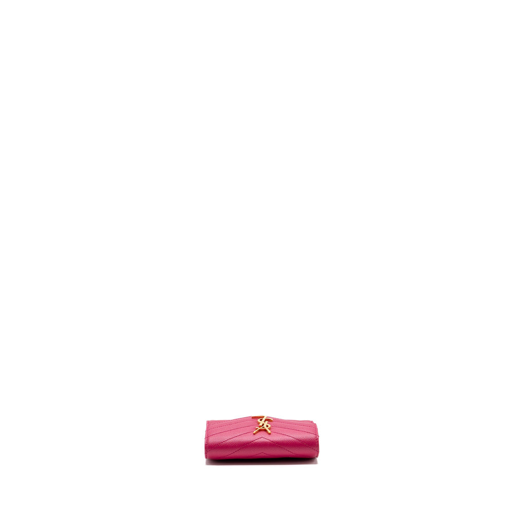 SAINT LAURENT COMPACT TRI-FOLD WALLET CALFSKIN PINK GHW