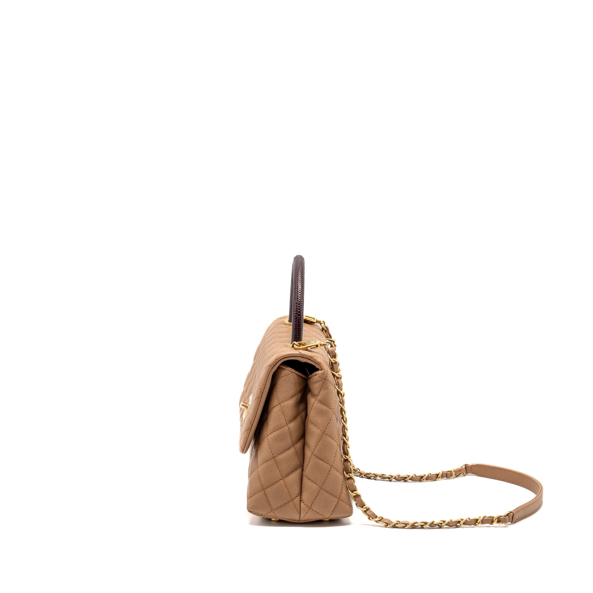 CHANEL MEDIUM COCO HANDLE WITH LIZARD HANDLE CAVIAR DARK BEIGE GHW