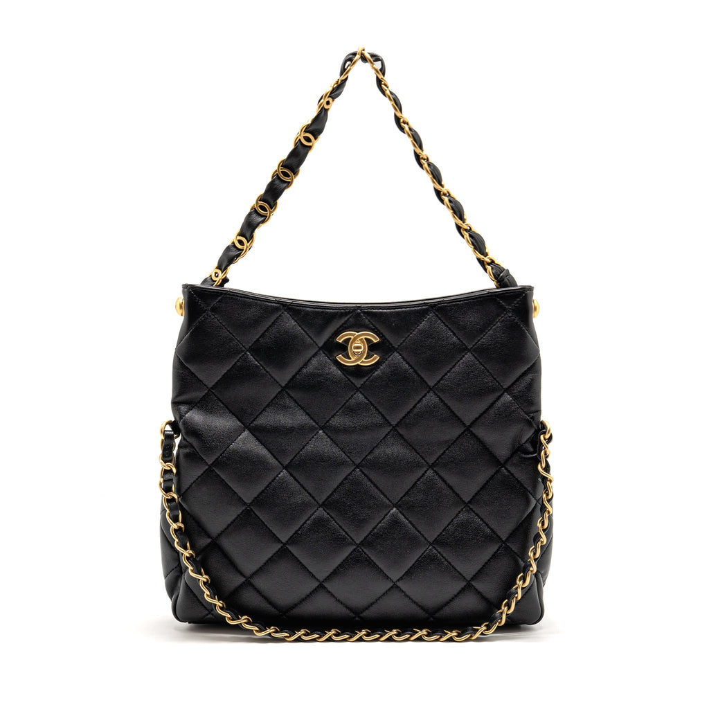 CHANEL LARGE HOBO BAG LAMBSKIN BLACK GHW (MICROCHIP)