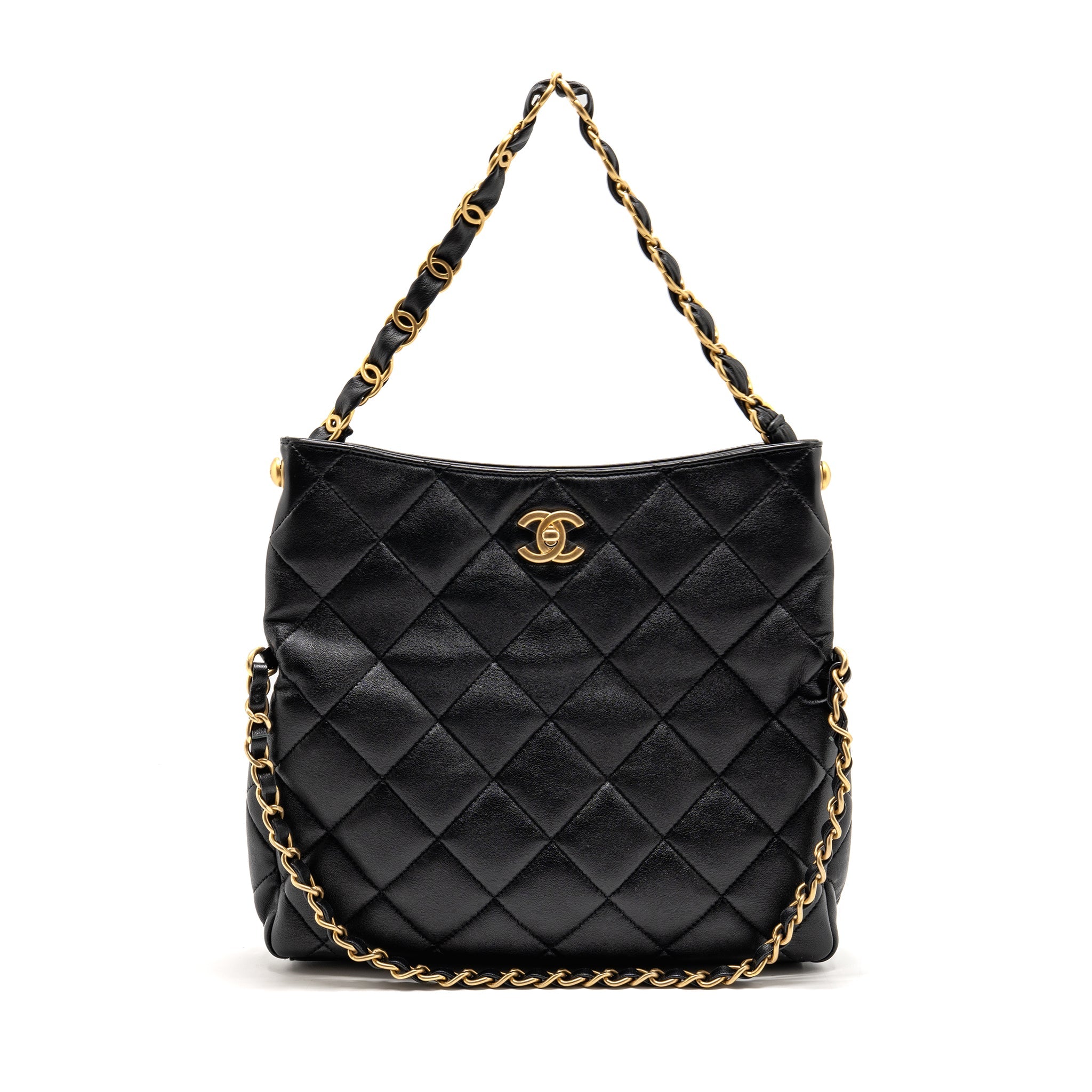 CHANEL LARGE HOBO BAG LAMBSKIN BLACK GHW (MICROCHIP)