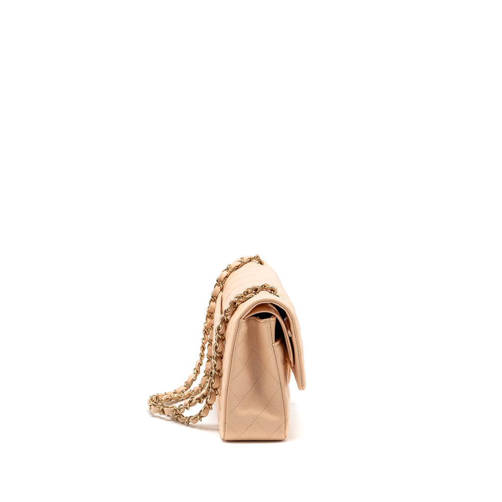 CHANEL MEDIUM CLASSIC DOUBLE FLAP BAG CAVIAR NN269 BEIGE LGHW (MICROCHIP)