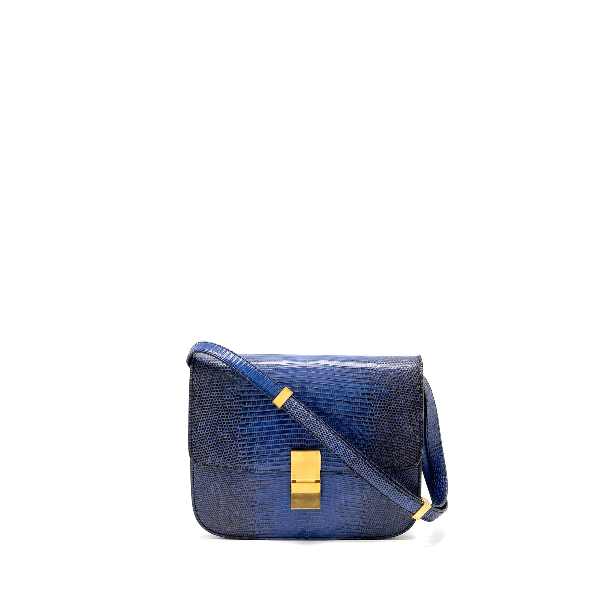 CELINE MEDIUM CLASSIC BOX BAG LIZARD BLUE GHW