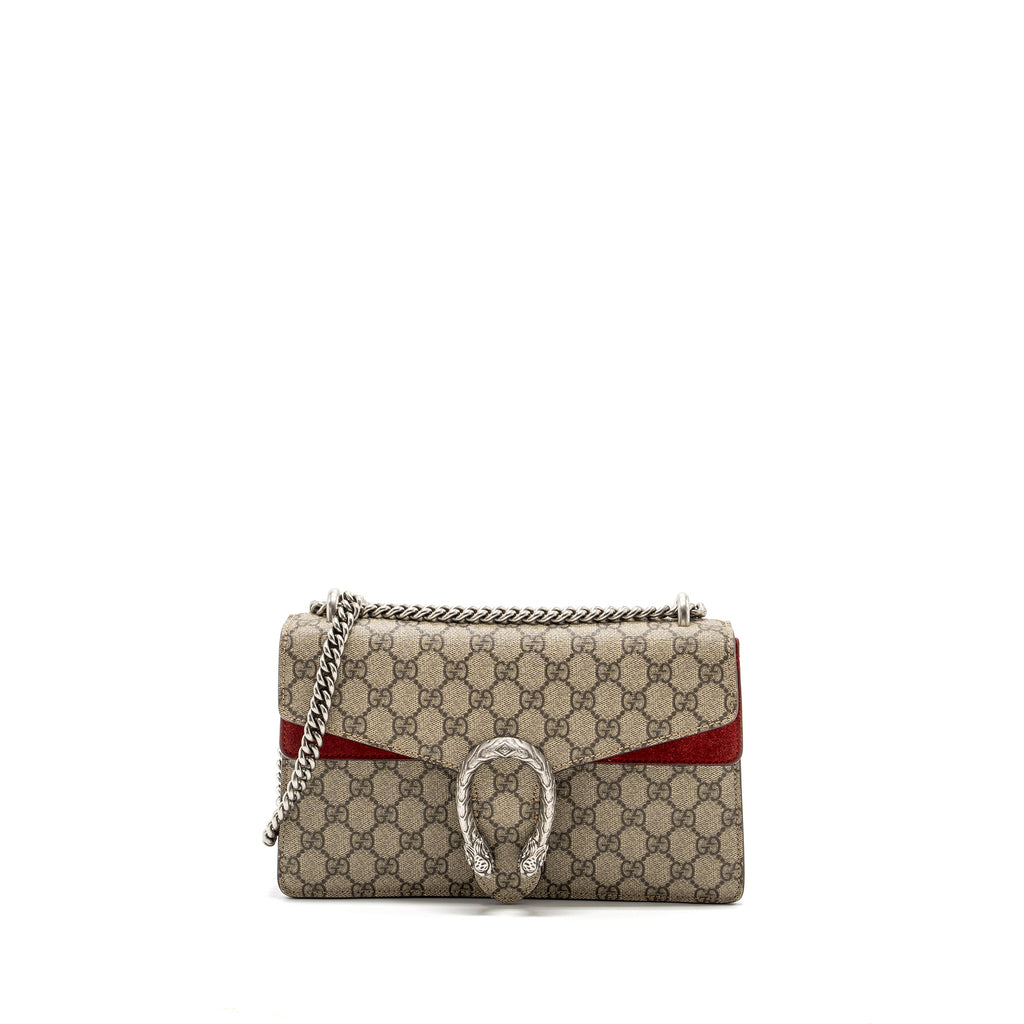 GUCCI SMALL DIONYSUS GG SHOULDER BAG GG SUPREME CANVAS/ RED SHW