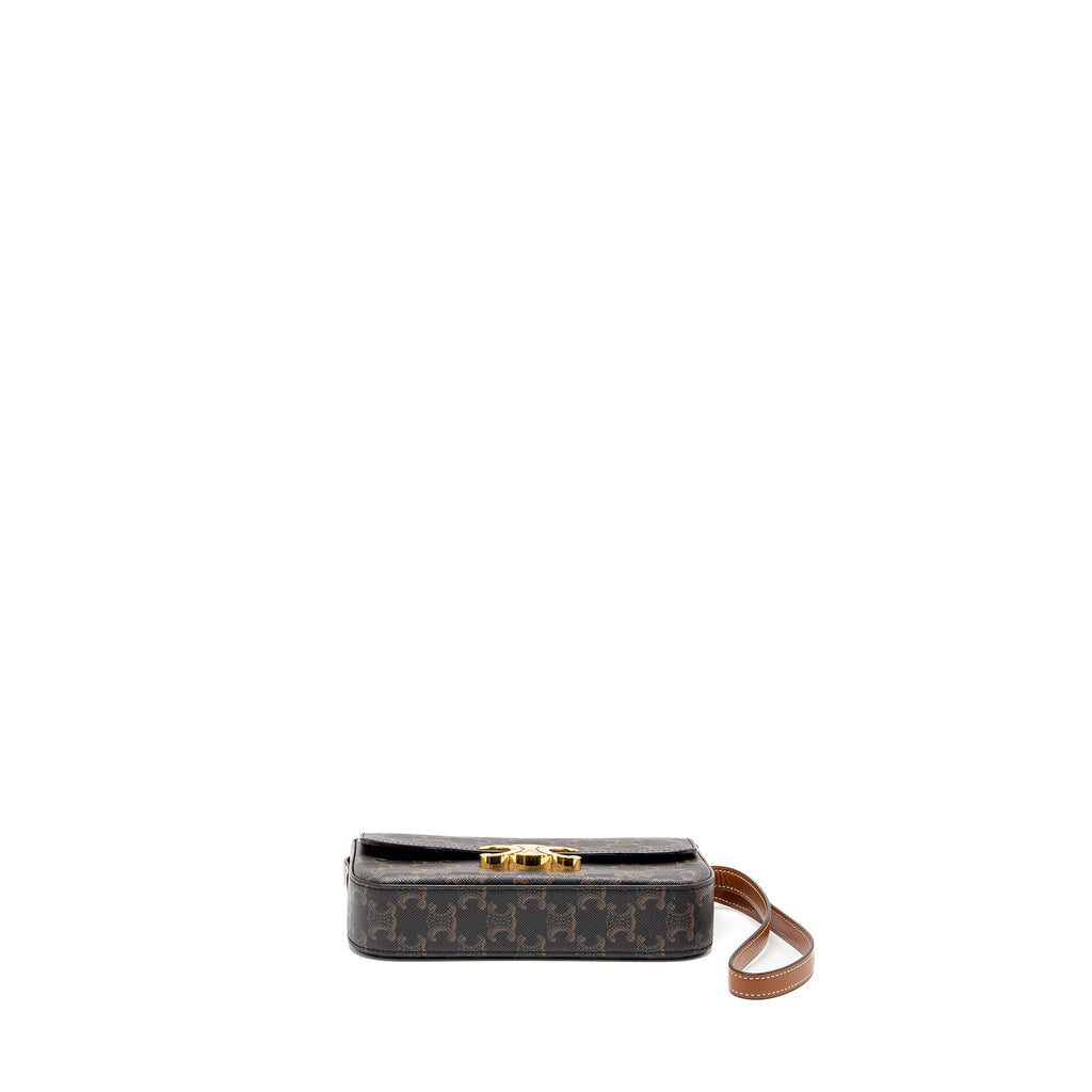 CELINE TRIOMPHE SHOULDER BAG TRIOMPHE CANVAS/CALFSKIN TAN GHW
