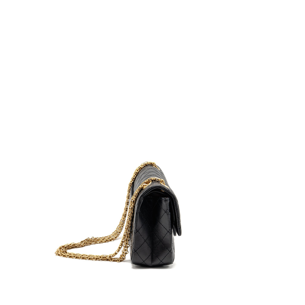 CHANEL SMALL 2.55 REISSUE FLAP BAG AGED CALFSKIN BLACK GHW