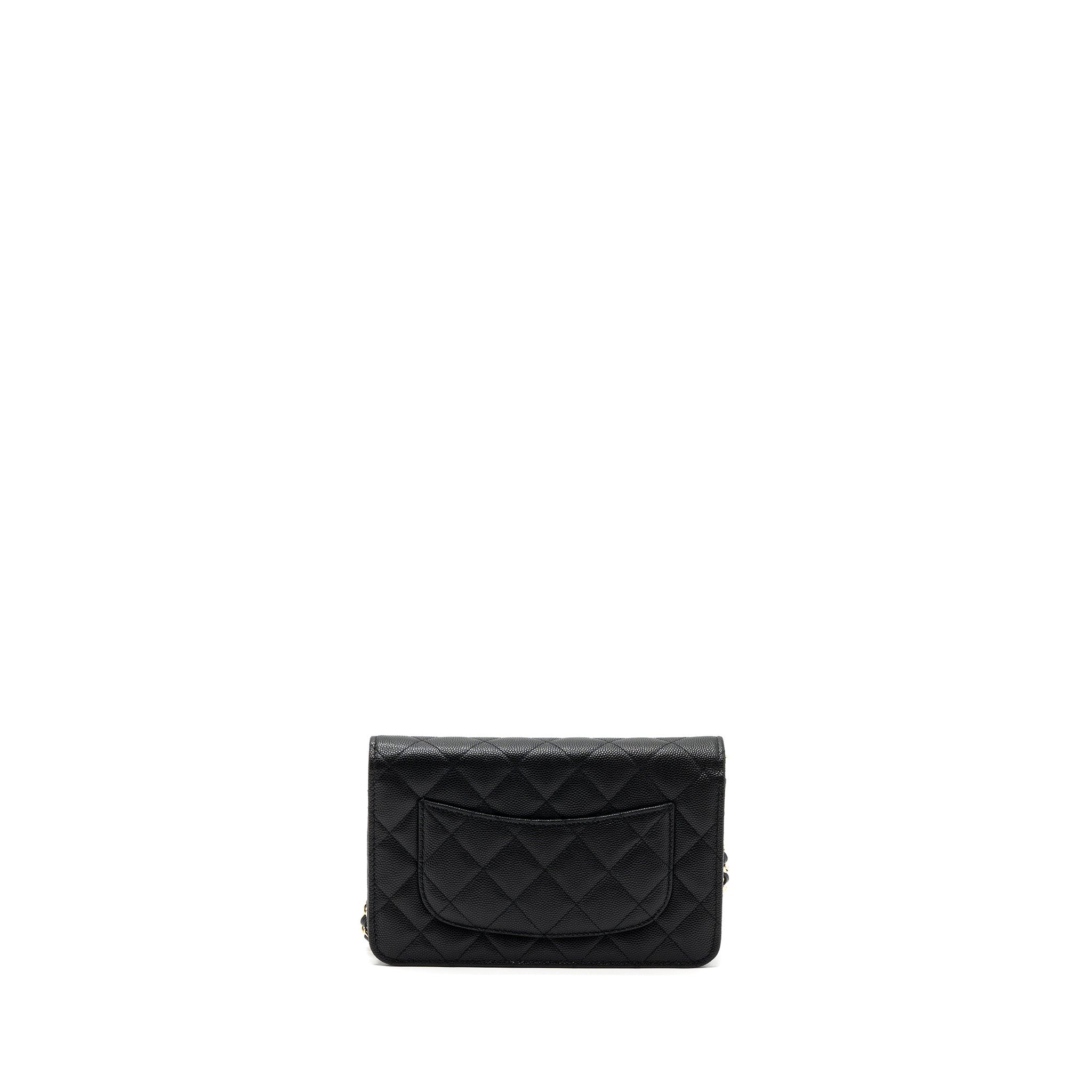 CHANEL 23K DETAILED CC LOGO WALLET ON CHAIN CAVIAR BLACK LGHW (MICROCHIP)