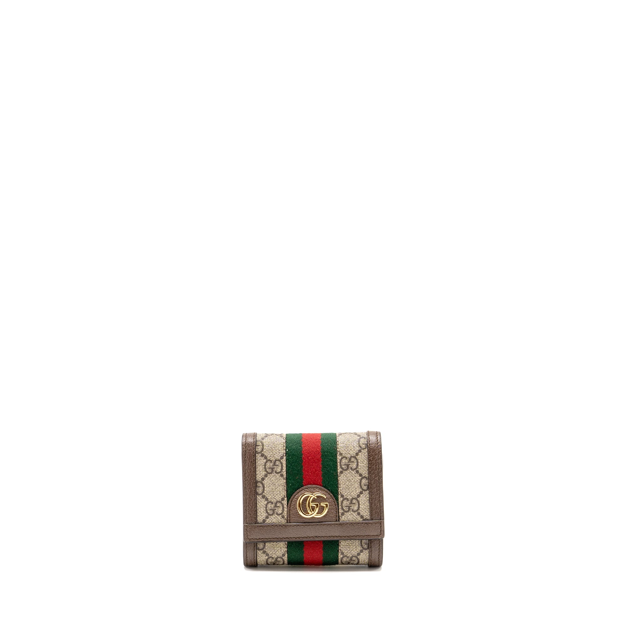 GUCCI OPHIDIA GG COMPACT WALLET CANVAS / CALFSKIN BROWN GHW