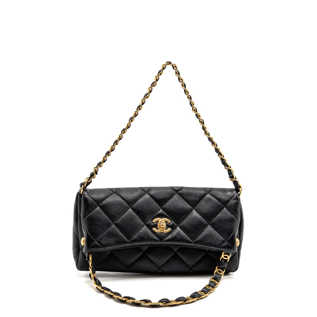 CHANEL LARGE HOBO BAG LAMBSKIN BLACK GHW (MICROCHIP)