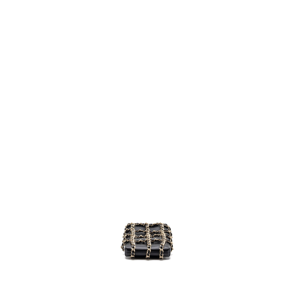 CHANEL GOLD CLUTCH O CHAIN PHONE HOLDER LAMBSKIN BLACK LGHW