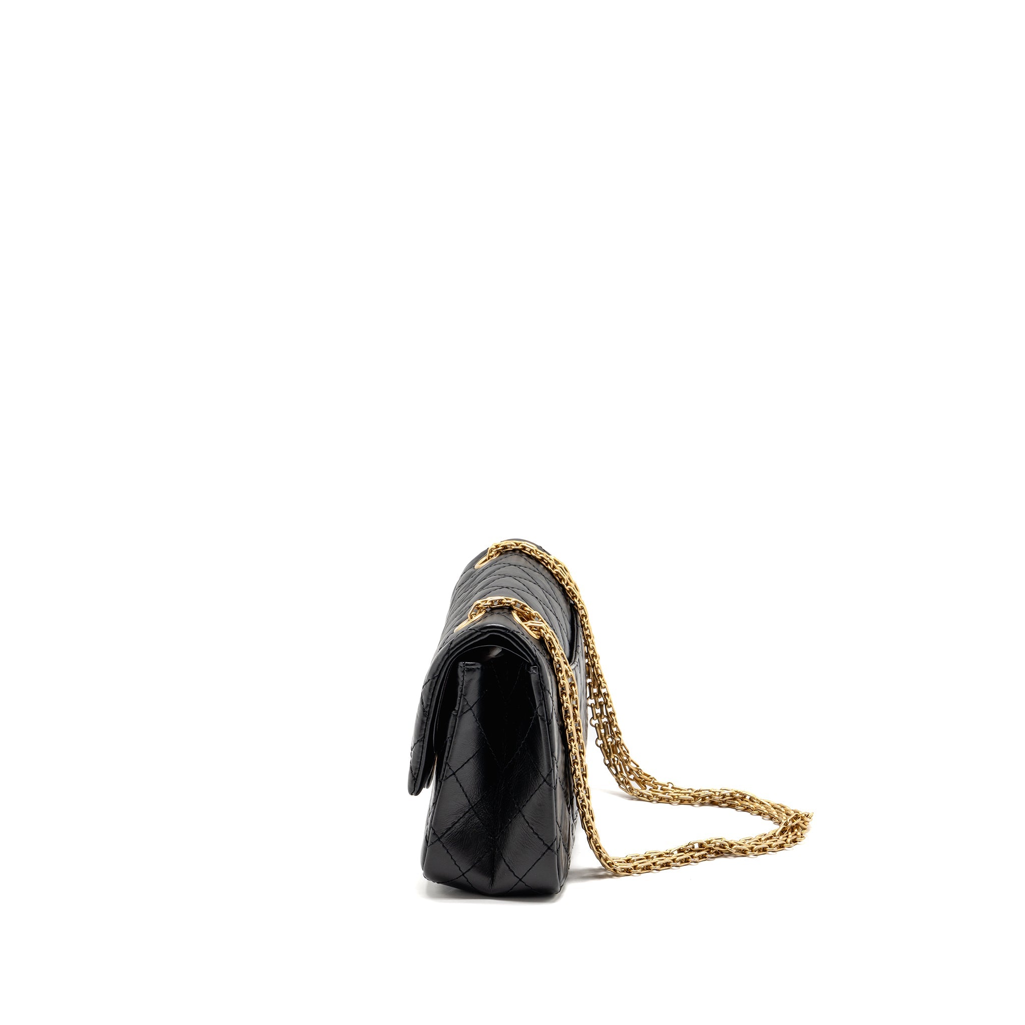 CHANEL SMALL 2.55 REISSUE FLAP BAG AGED CALFSKIN BLACK GHW