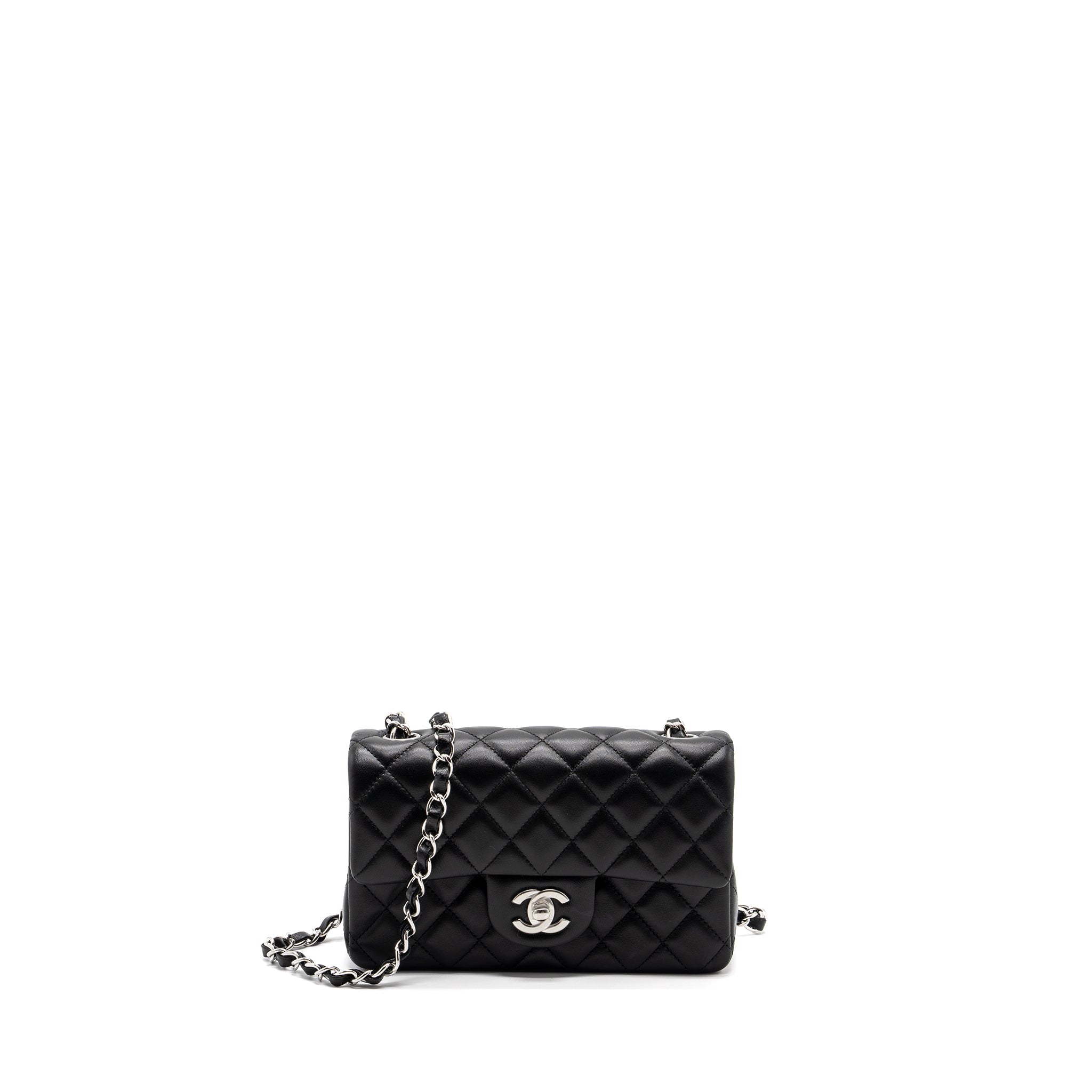 CHANEL MINI RECTANGULAR FLAP BAG LAMBSKIN BLACK SHW (MICROCHIP)