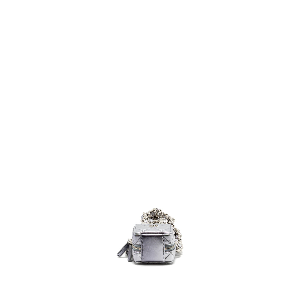 CHANEL MINI VANITY WITH GIANT CHAIN LAMBSKIN METALLIC GREY SHW