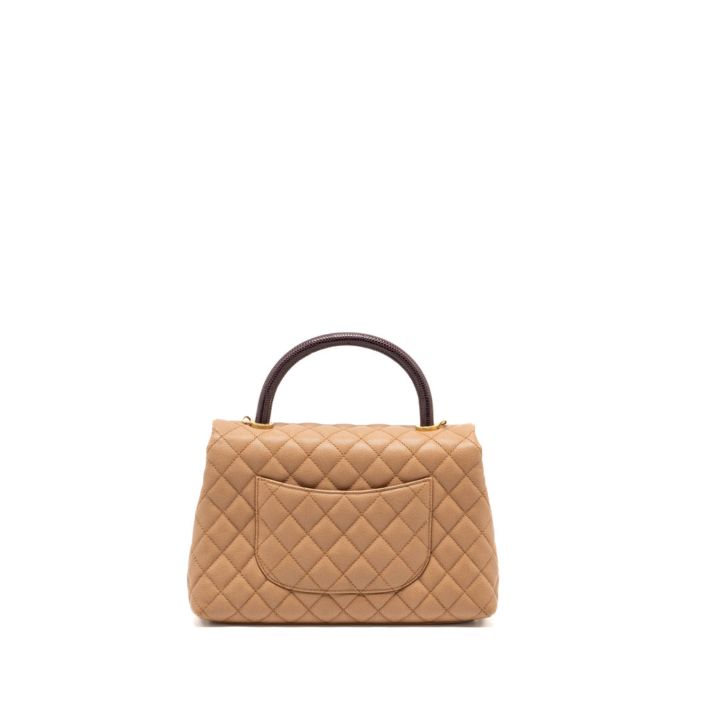 CHANEL MEDIUM COCO HANDLE WITH LIZARD HANDLE CAVIAR DARK BEIGE GHW