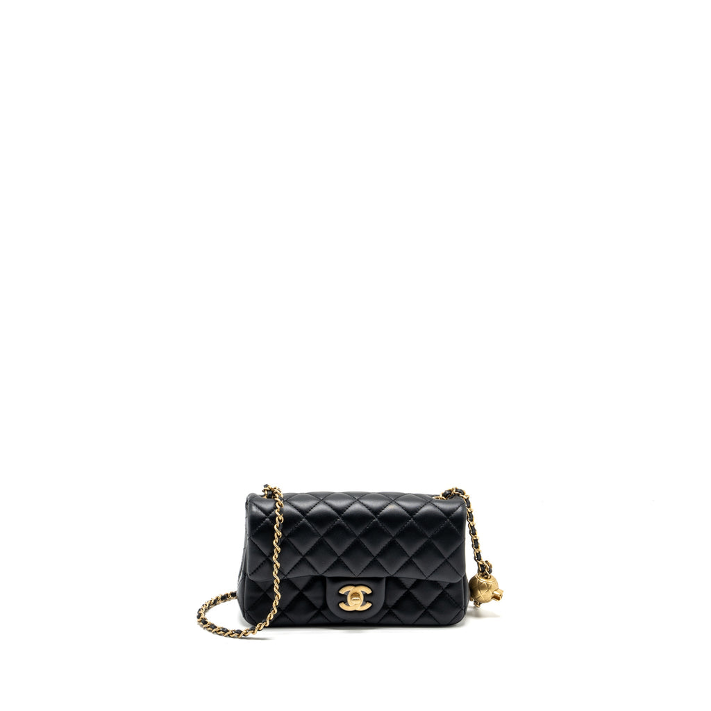 CHANEL PEARL CRUSH MINI RECTANGULAR FLAP BAG LAMBSKIN BLACK GHW (MICROCHIP)