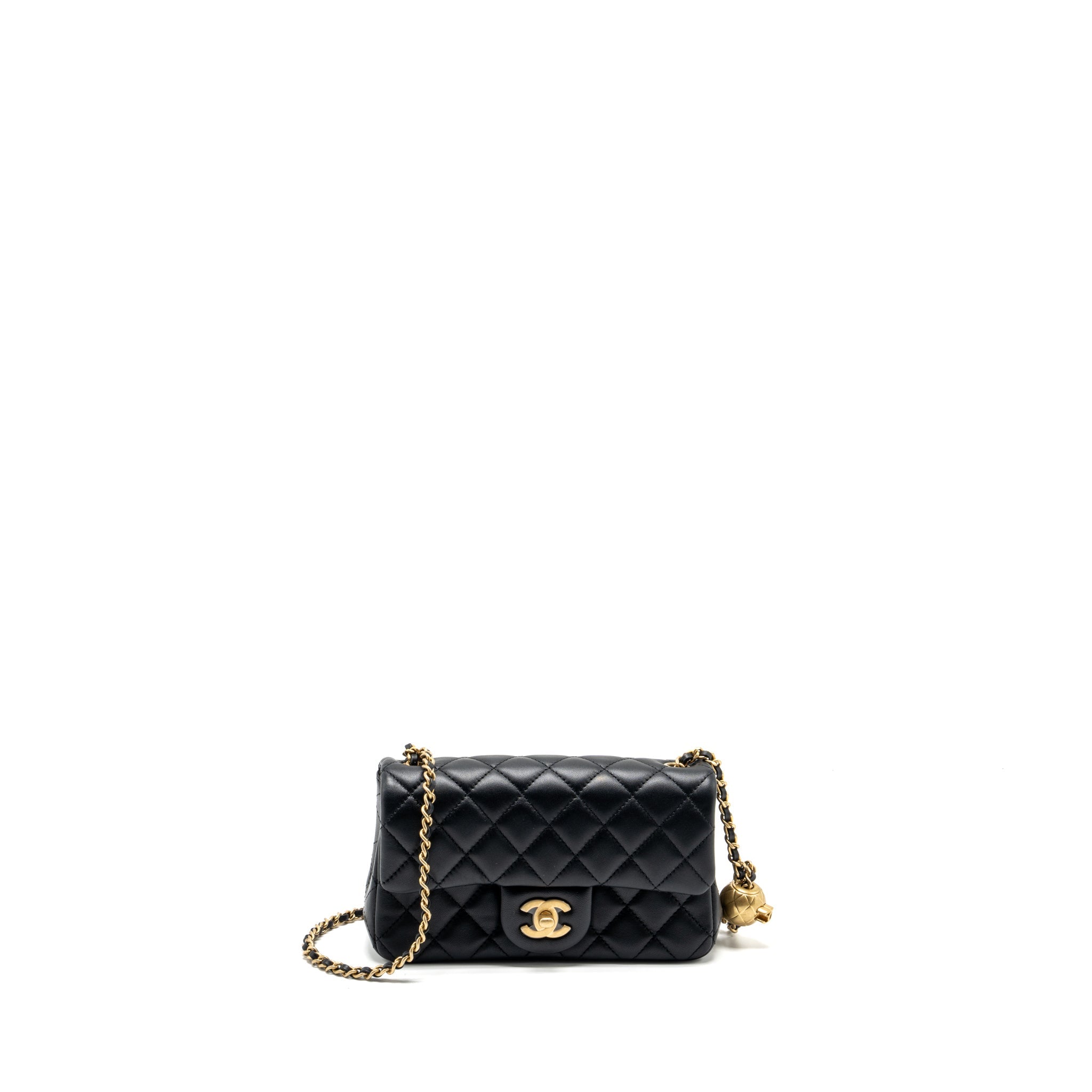 CHANEL PEARL CRUSH MINI RECTANGULAR FLAP BAG LAMBSKIN BLACK GHW (MICROCHIP)