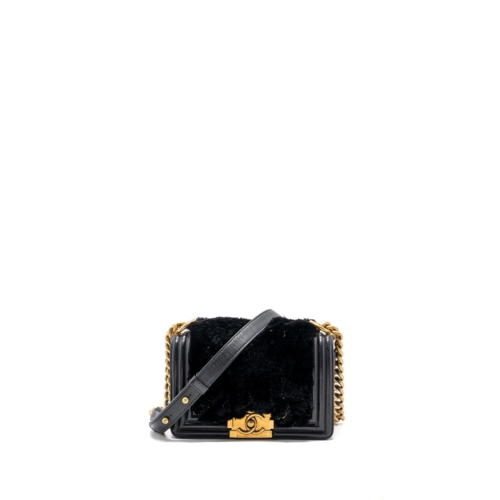 CHANEL SMALL BOY BAG RABBIT HAIR LIMITED EDITION LAMBSKIN BLACK GHW