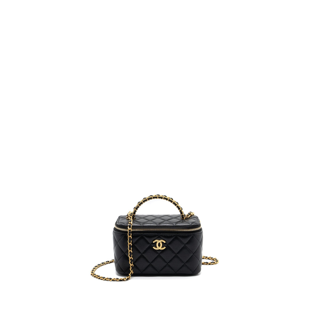 CHANEL TOP HANDLE LONG VANITY LAMBSKIN BLACK GHW (MICROCHIP)