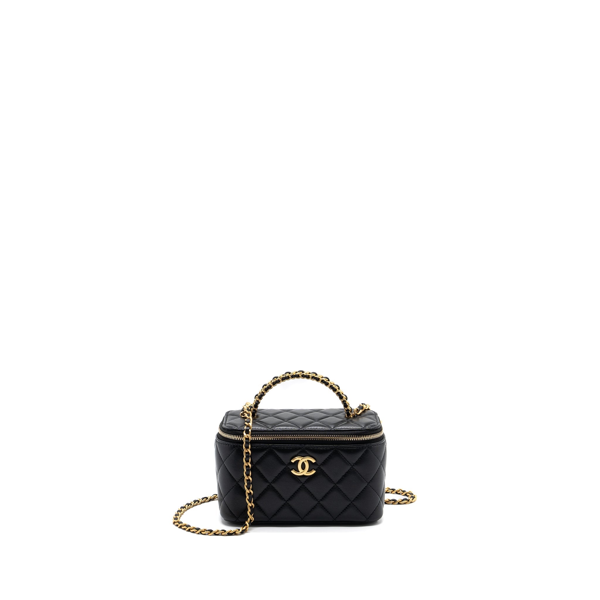 CHANEL TOP HANDLE LONG VANITY LAMBSKIN BLACK GHW (MICROCHIP)