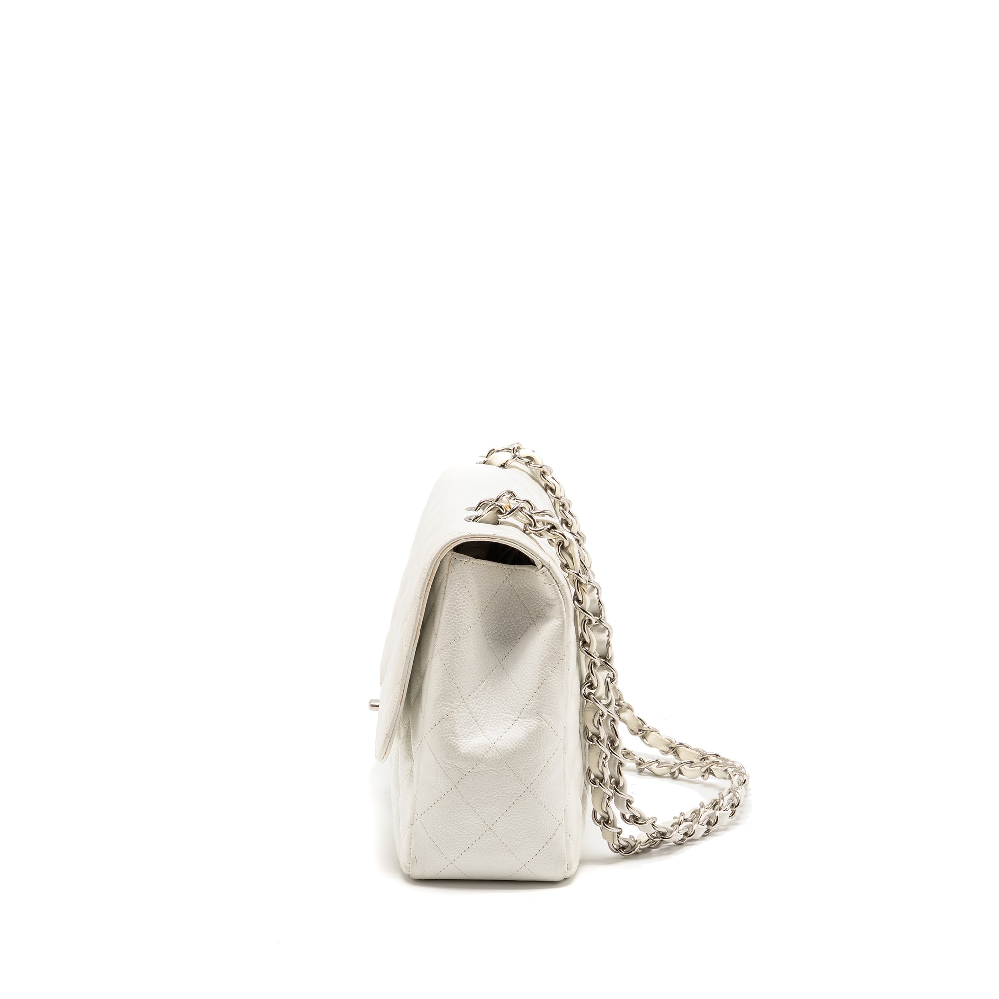 CHANEL JUMBO CLASSIC SINGLE FLAP BAG CAVIAR WHITE SHW