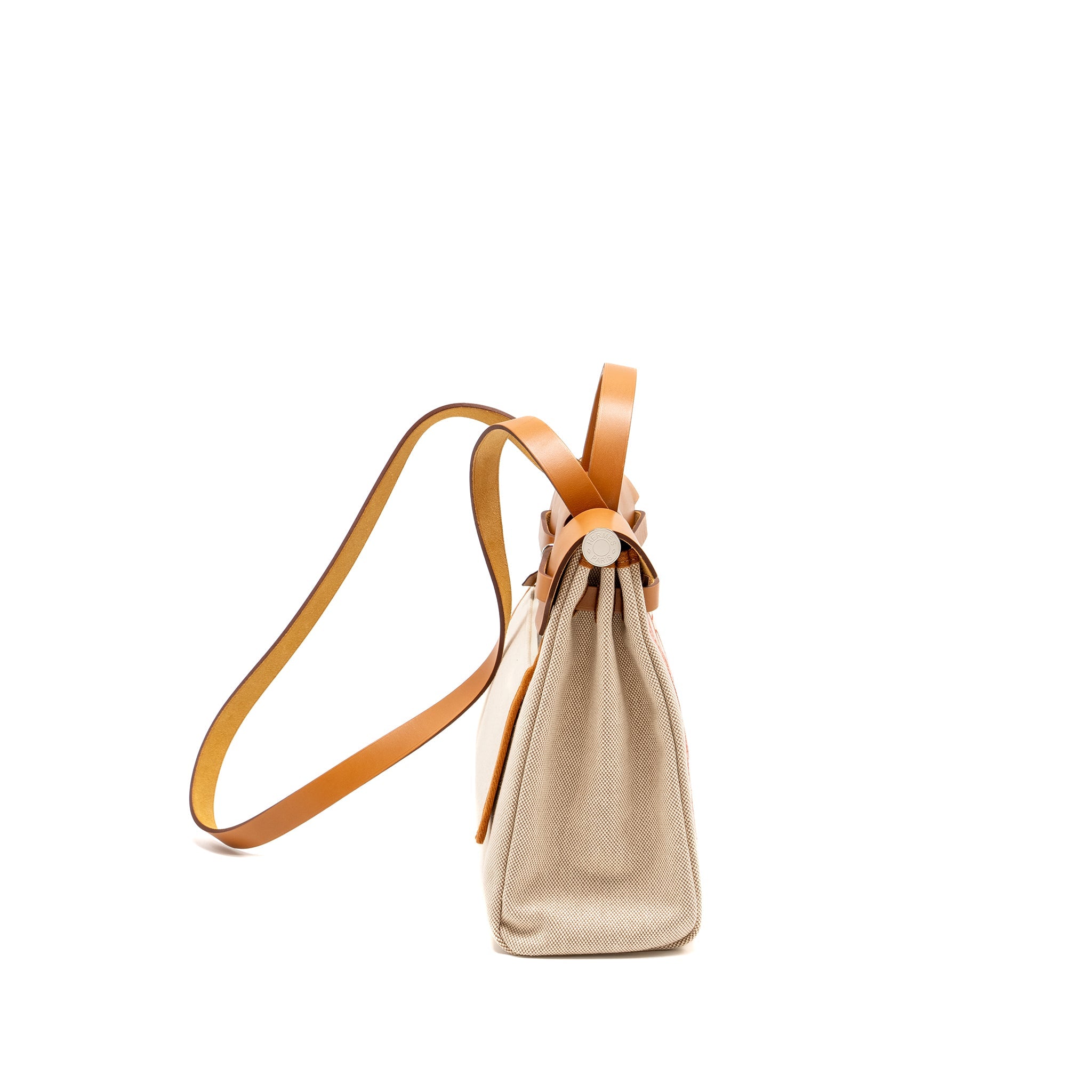 HERMES HERBAG ZIP 31 PEGASE POP CANVAS/HUNTER CAPUCINE/ECRU-BEIGE/NATURE SHW