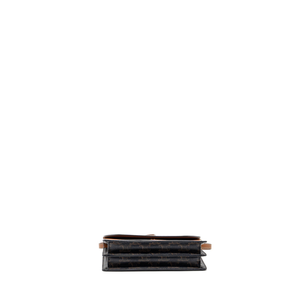 CELINE WALLET ON STRAP TRIOMPHE CANVAS/SMOOTH LAMBSKIN TAN GHW