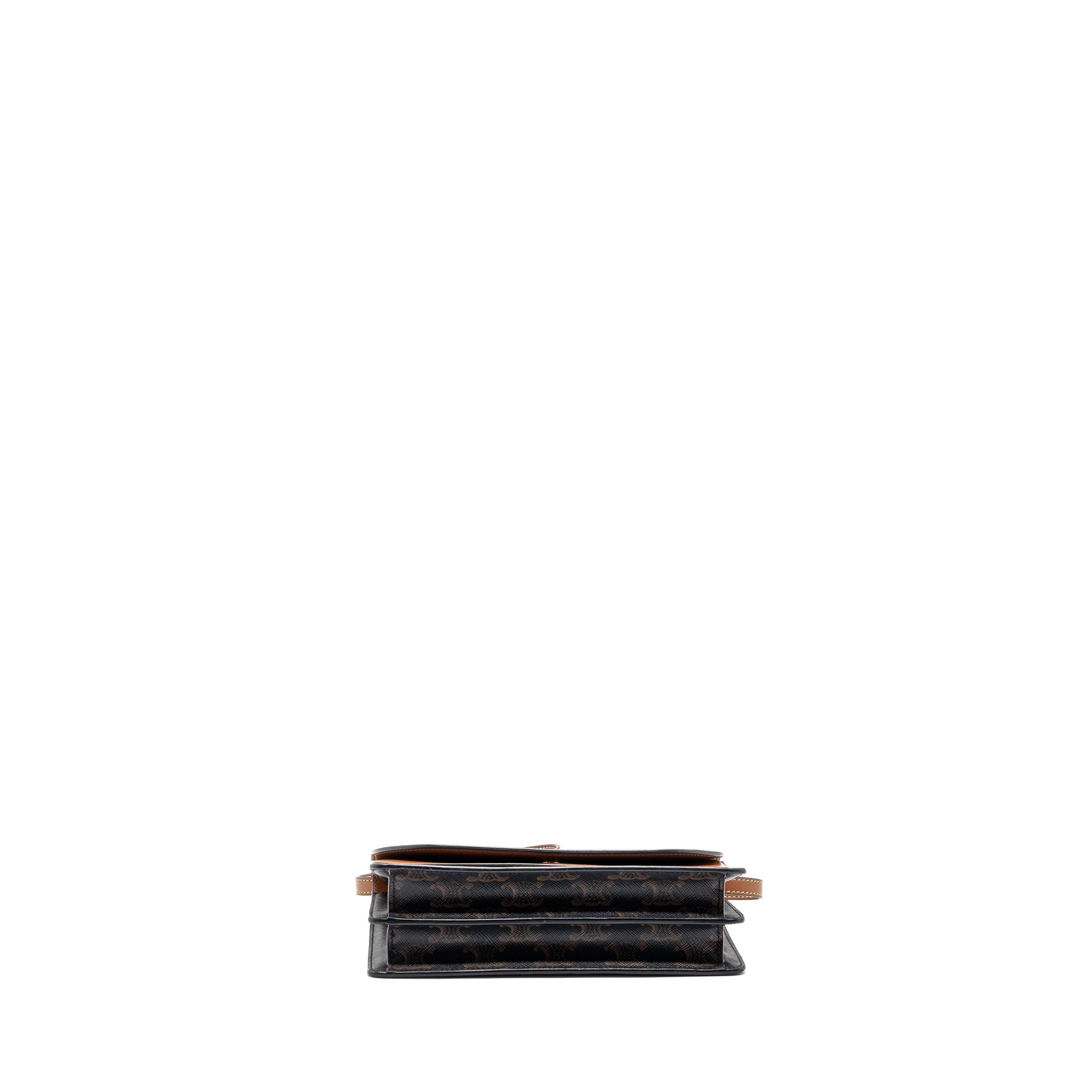 CELINE WALLET ON STRAP TRIOMPHE CANVAS/SMOOTH LAMBSKIN TAN GHW