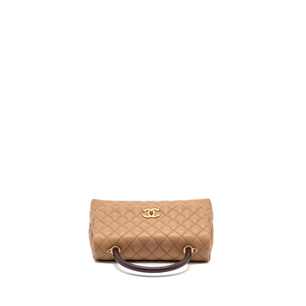 CHANEL MEDIUM COCO HANDLE WITH LIZARD HANDLE CAVIAR DARK BEIGE GHW