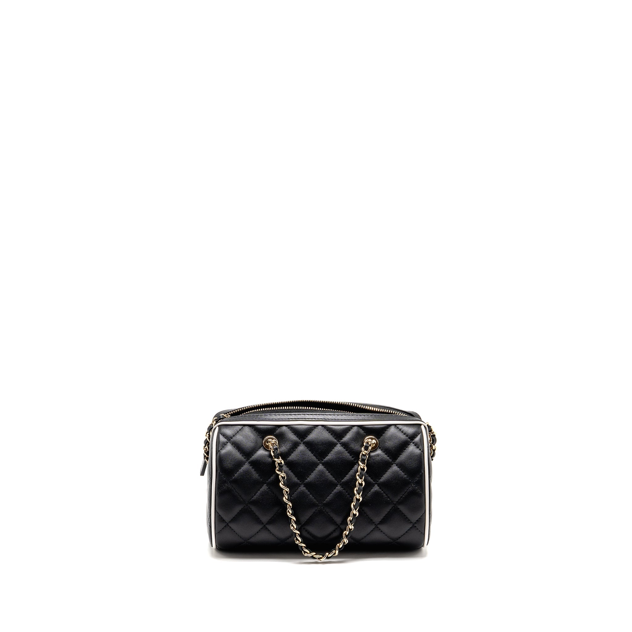 CHANEL 25P QUILTED BOWLING BAG LAMBSKIN BLACK LGHW (MICROCHIP)