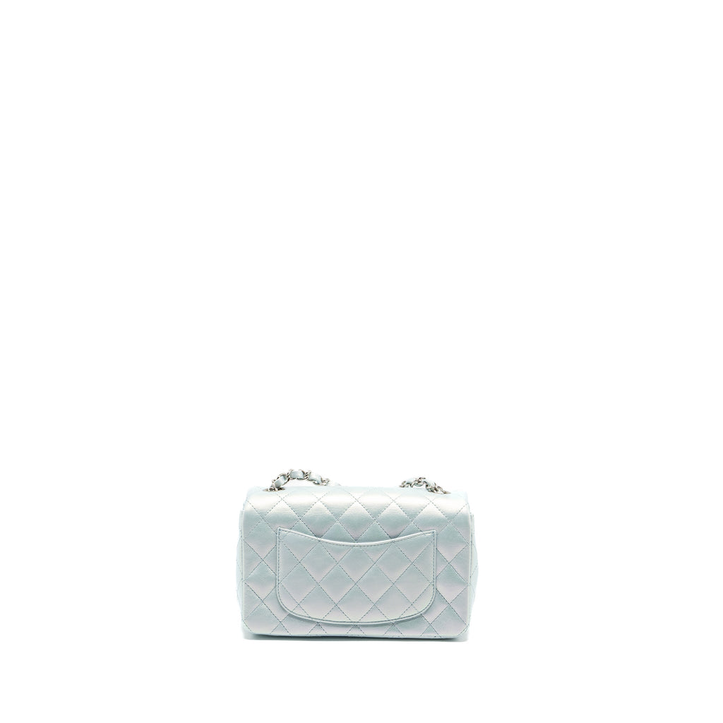 CHANEL 21K MINI RECTANGULAR FLAP BAG CALFSKIN IRIDESCENT LIGHT BLUE SHW (MICROCHIP)