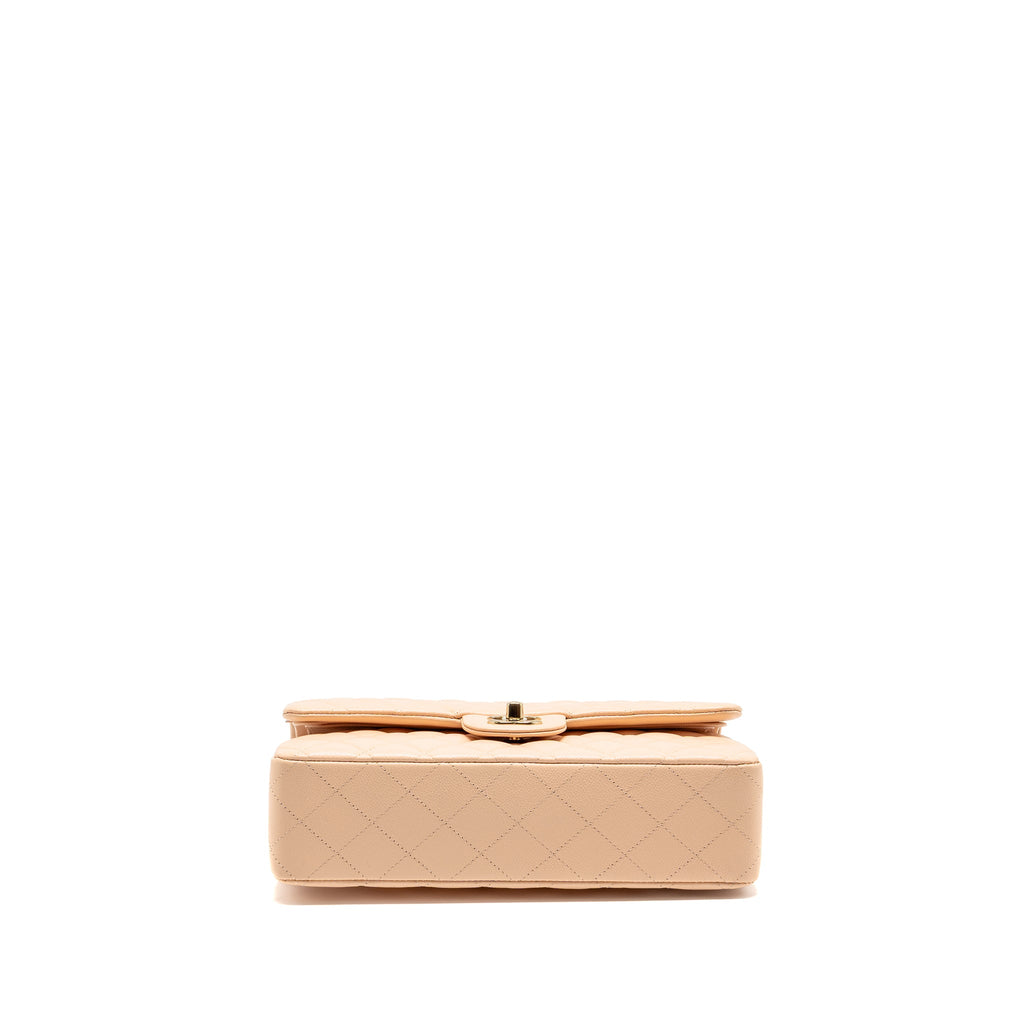 CHANEL MEDIUM CLASSIC DOUBLE FLAP BAG CAVIAR NN269 BEIGE LGHW (MICROCHIP)