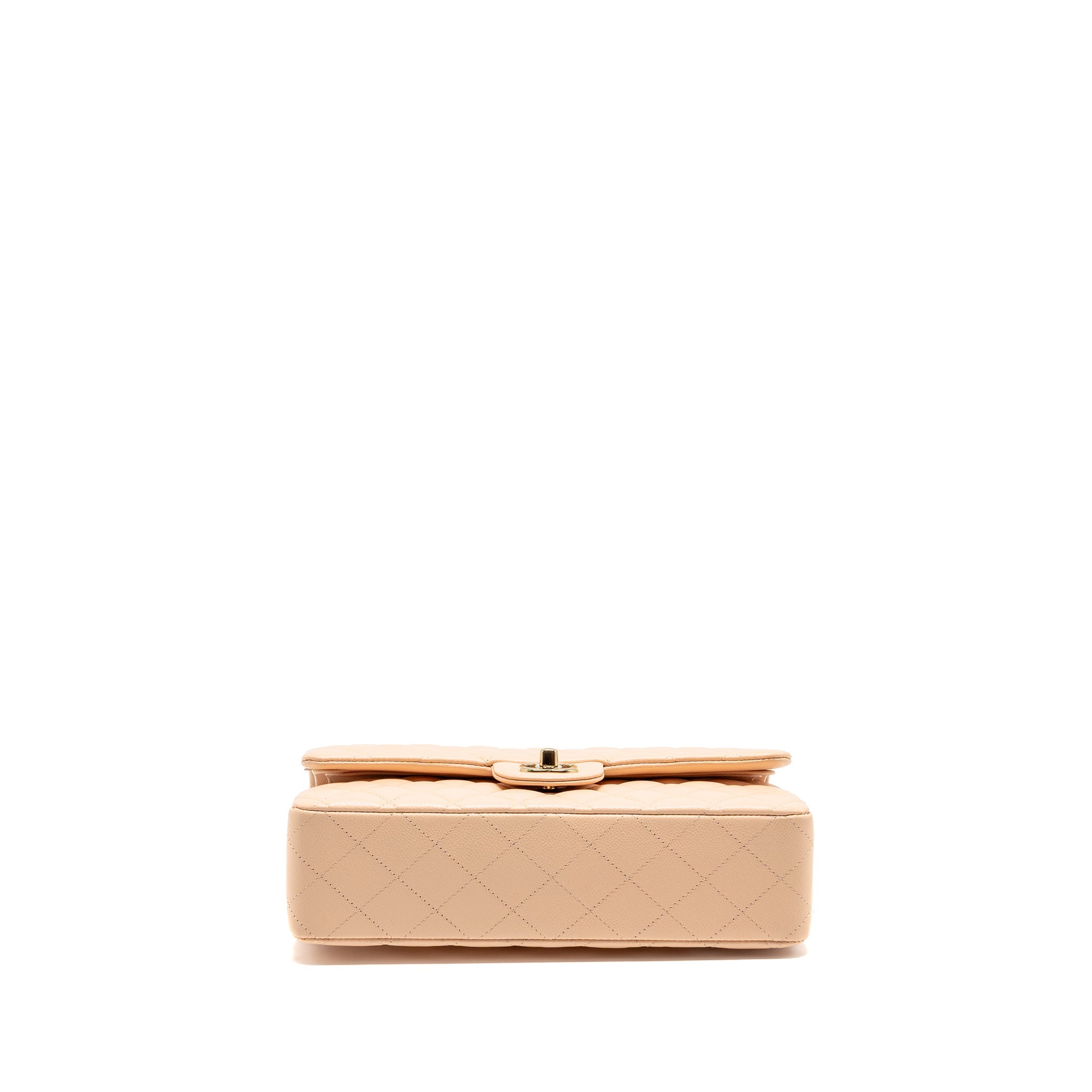 CHANEL MEDIUM CLASSIC DOUBLE FLAP BAG CAVIAR NN269 BEIGE LGHW (MICROCHIP)