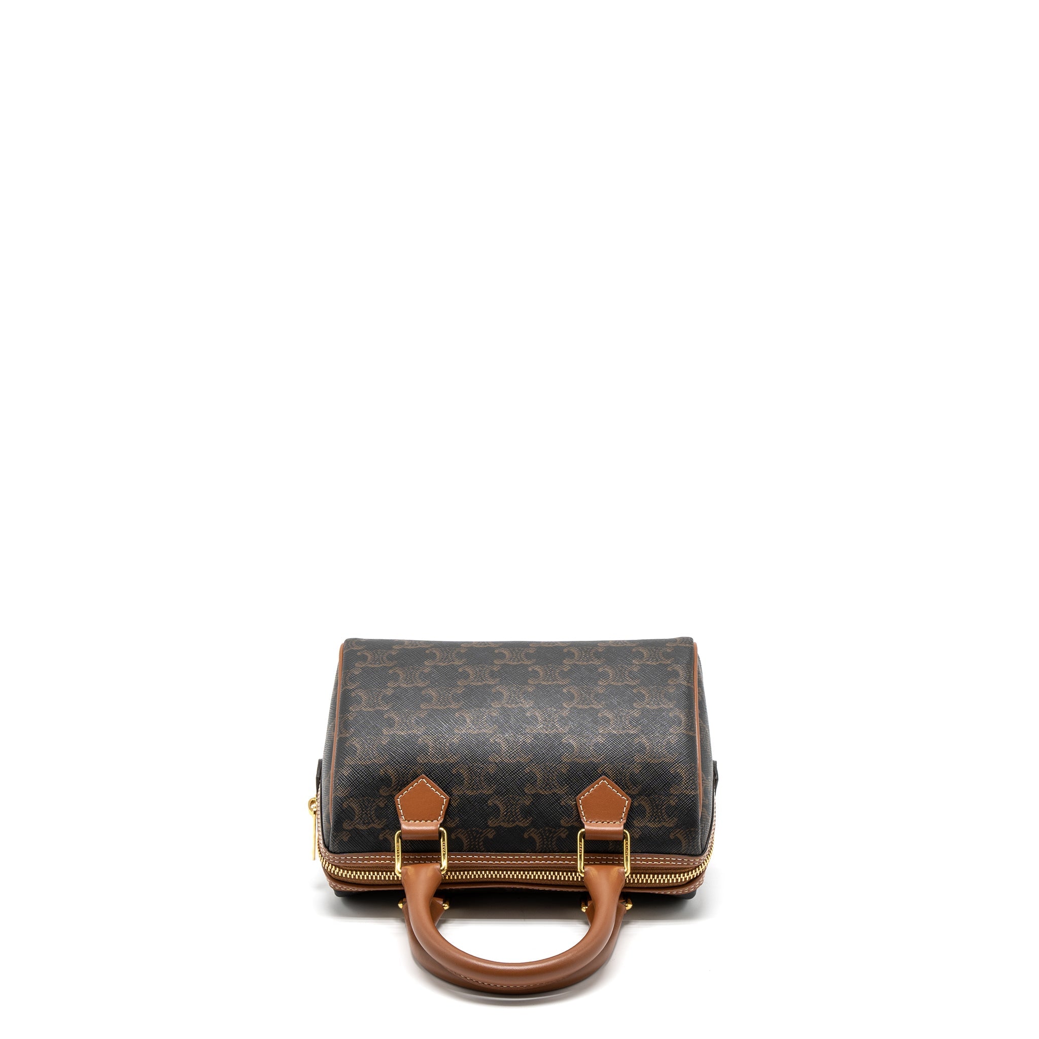 CELINE SMALL BOSTON BAG TRIOMPHE CANVAS/CALFSKIN TAN GHW
