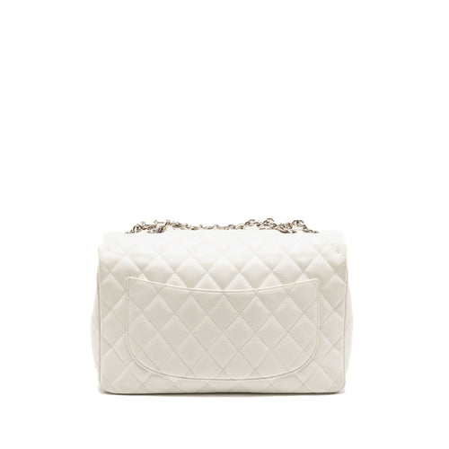 CHANEL JUMBO CLASSIC SINGLE FLAP BAG CAVIAR WHITE SHW
