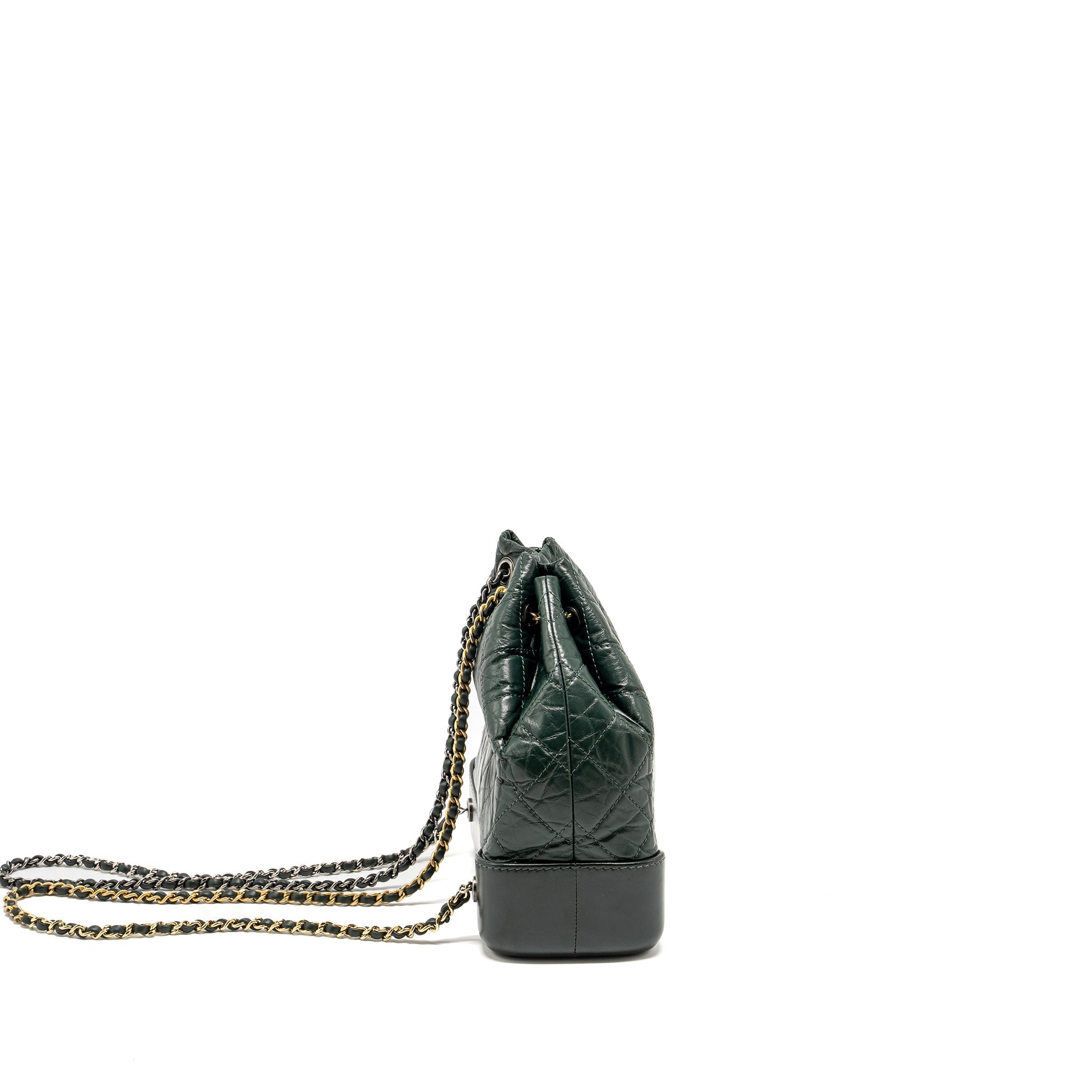 CHANEL SMALL GABRIELLE BACKPACK AGED CALFSKIN DARK GREEN MULTICOLOR HARDWARE