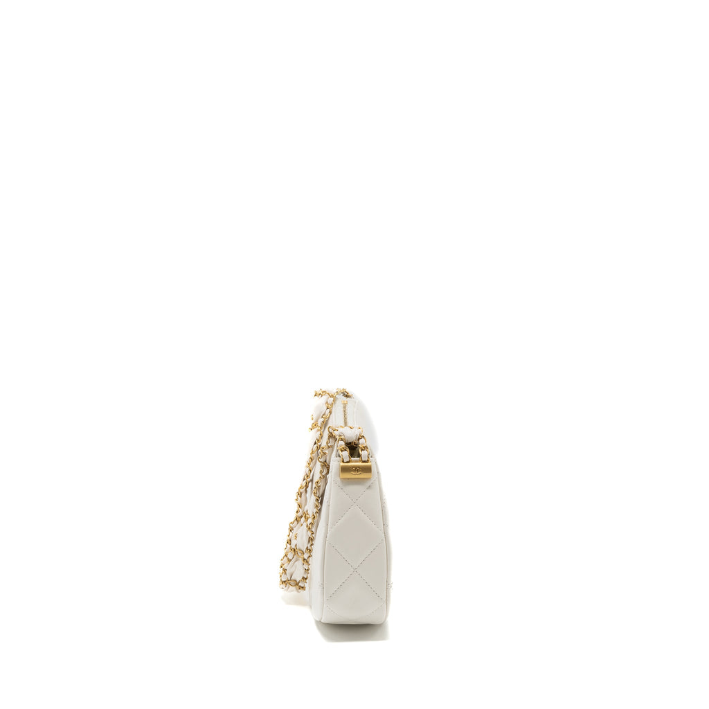 CHANEL 23K HOBO BAG CALFSKIN WHITE GHW (MICROCHIP)