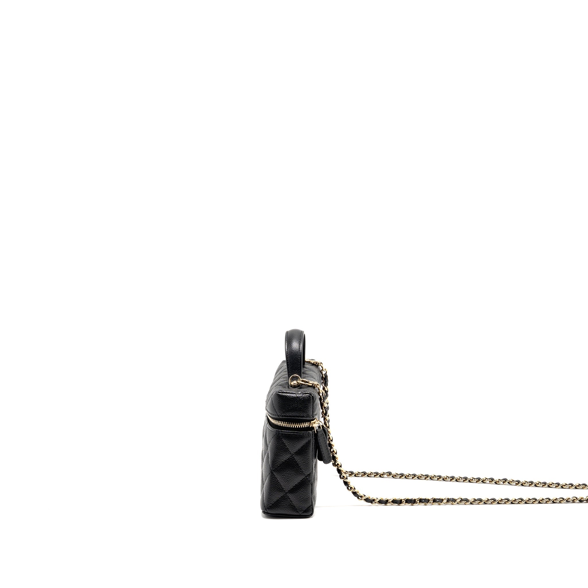 CHANEL TOP HANDLE VANITY WITH CHAIN CAVIAR BLACK LGHW (MICROCHIP)