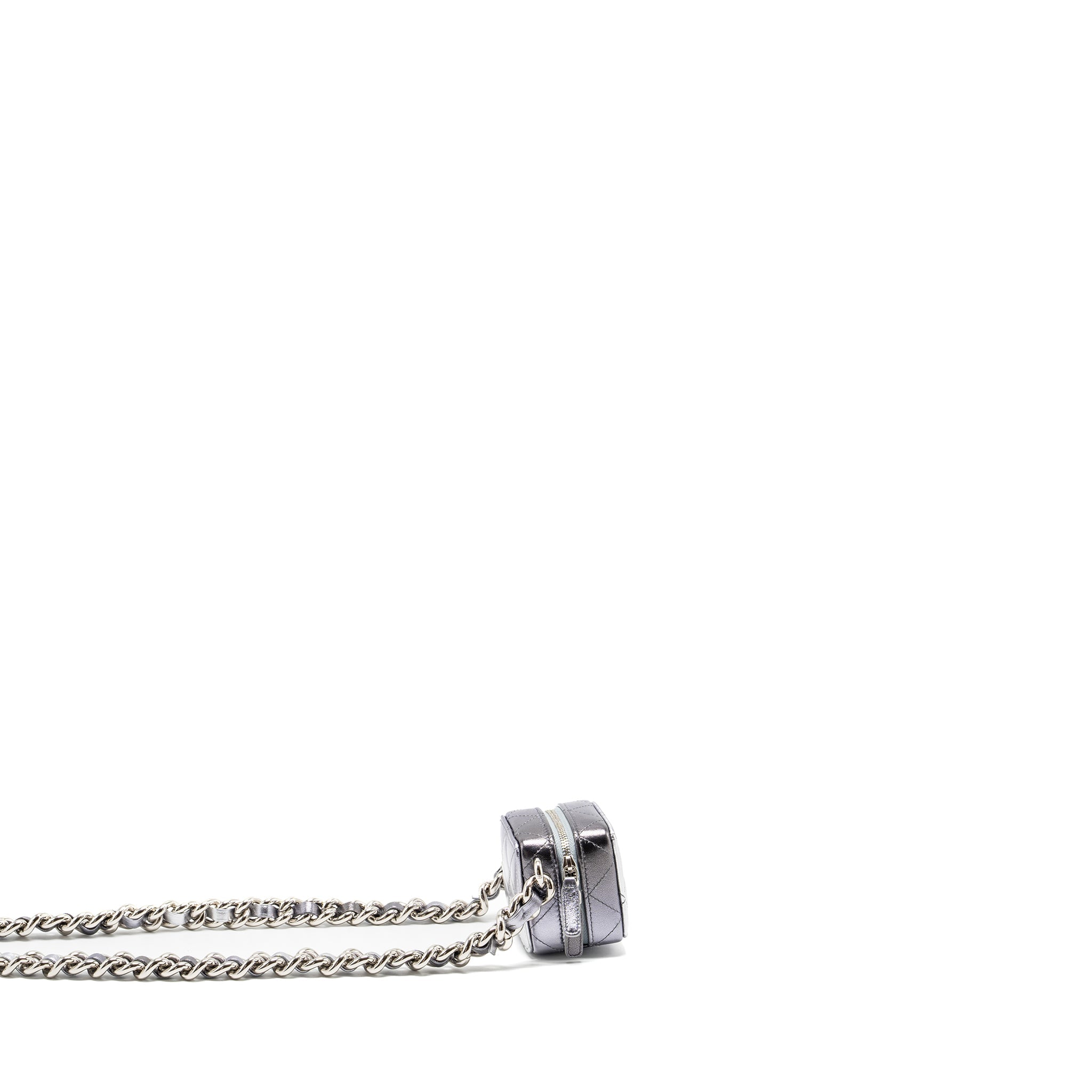 CHANEL MINI VANITY WITH GIANT CHAIN LAMBSKIN METALLIC GREY SHW