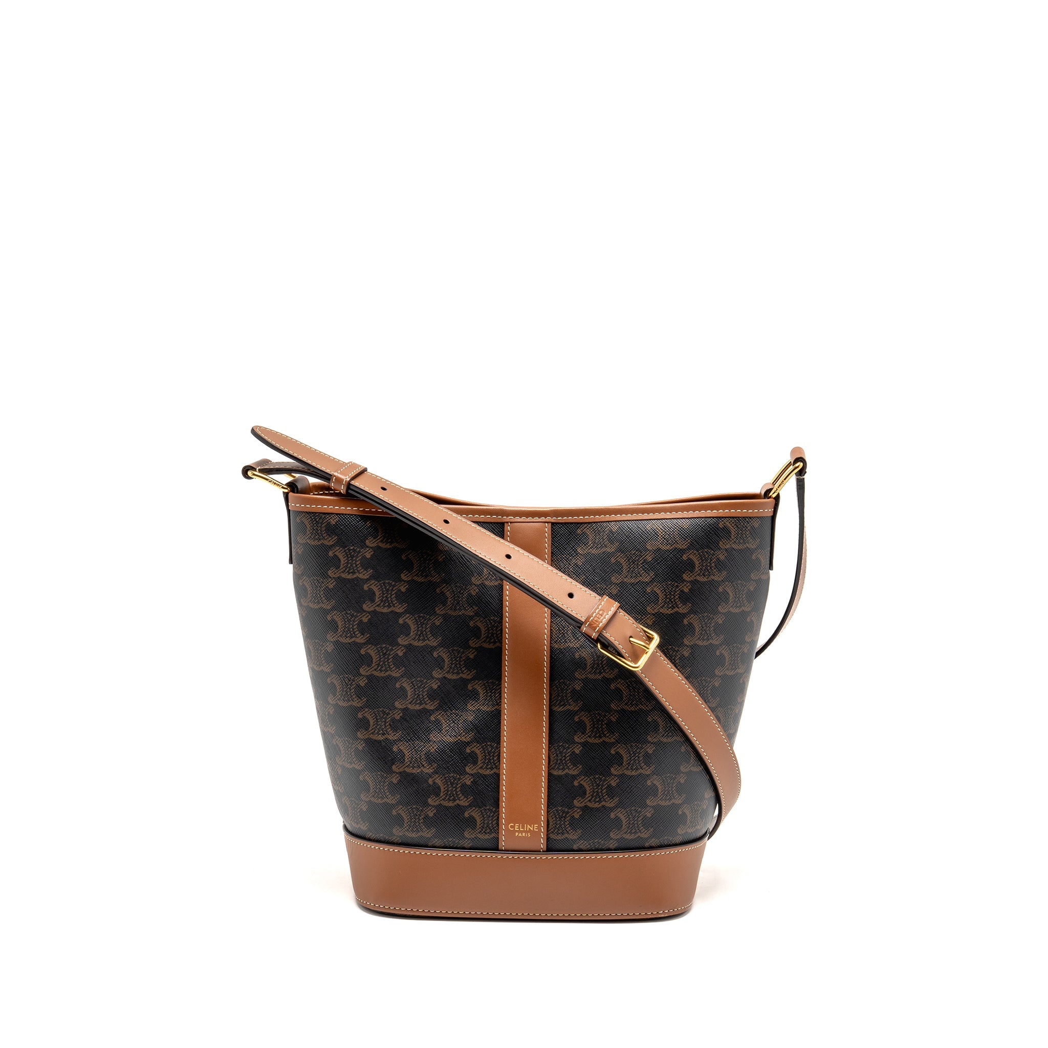 CELINE SMALL BUCKET BAG TRIOMPHE CANVAS / CALFSKIN TAN GHW
