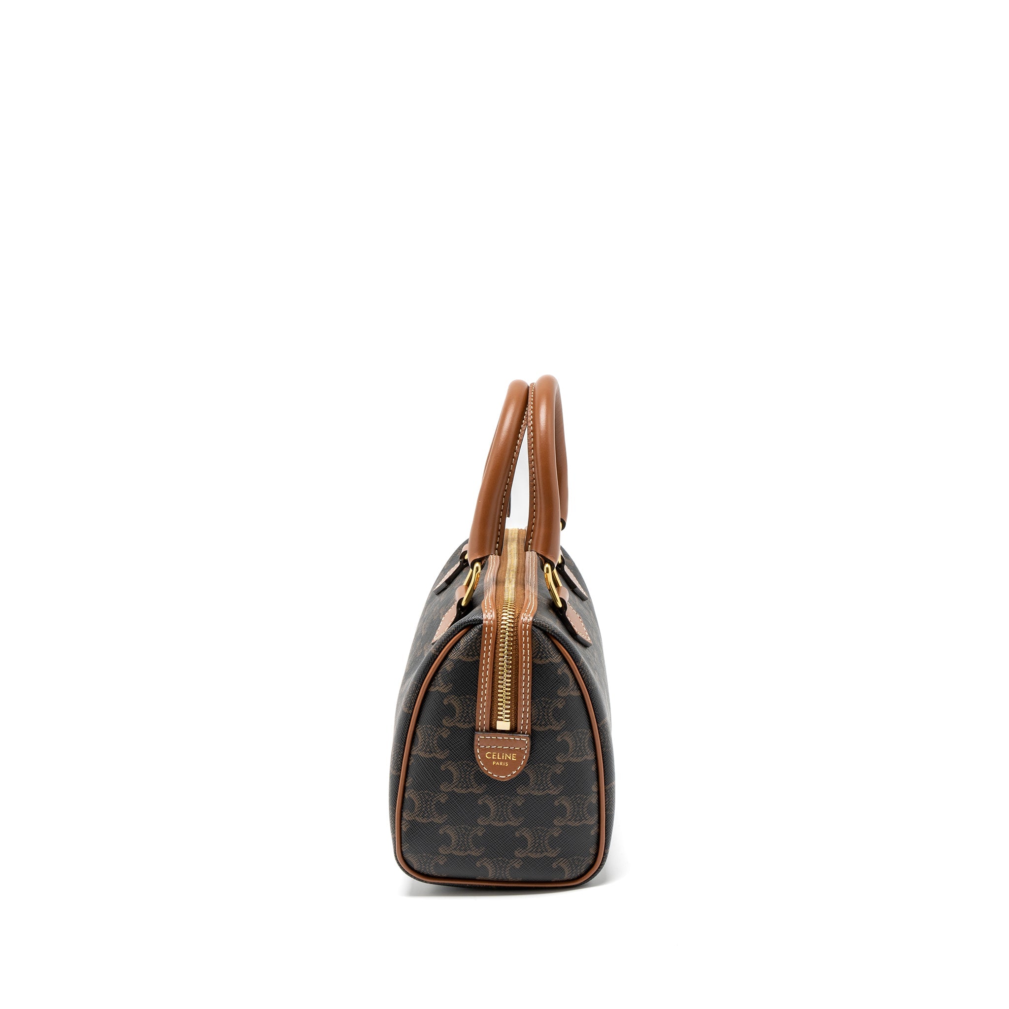 CELINE SMALL BOSTON BAG TRIOMPHE CANVAS/CALFSKIN TAN GHW
