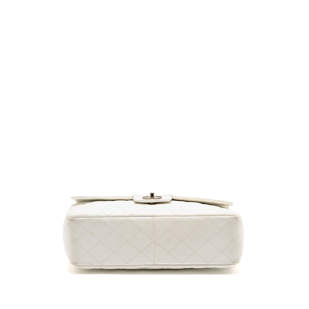 CHANEL JUMBO CLASSIC SINGLE FLAP BAG CAVIAR WHITE SHW