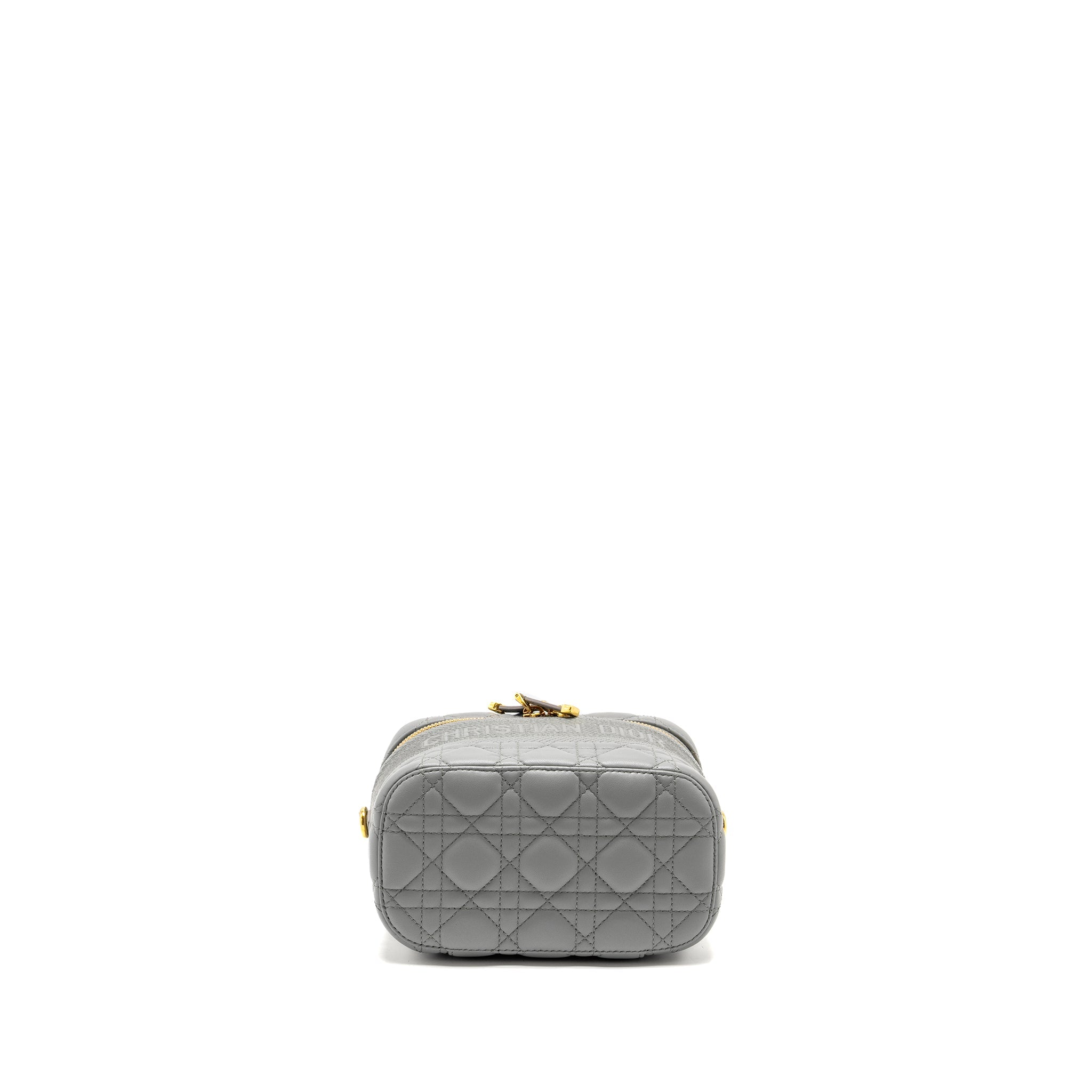 DIOR SMALL DIORTRAVEL VANITY CASE CANNAGE LAMBSKIN GREY GHW