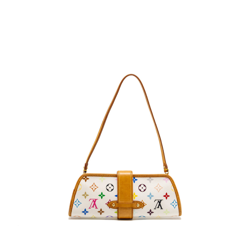 LOUIS VUITTON VINTAGE SHIRLEY CLUTCH MULTICOLOUR MONOGRAM CANVAS WHITE GHW