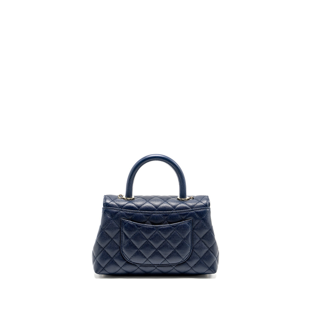CHANEL SMALL COCO WITH LIZARD EMBOSSED HANDLE CAVIAR NAVY LGHW (MICROCHIP)