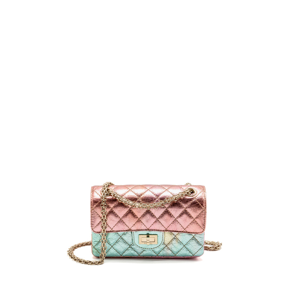CHANEL 20A MINI 2.55 REISSUE FLAP BAG GOATSKIN LEATHER RAINBOW MULTICOLOR OMBRÉ LGHW